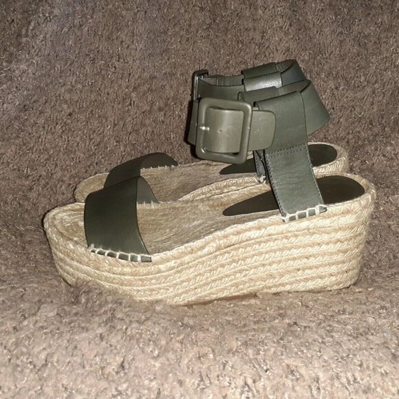 VINCE-Abby-Green Leather Espadrille Platform Sandals-Ankle Strap-Sz 7-Excellent - Picture 2 of 8